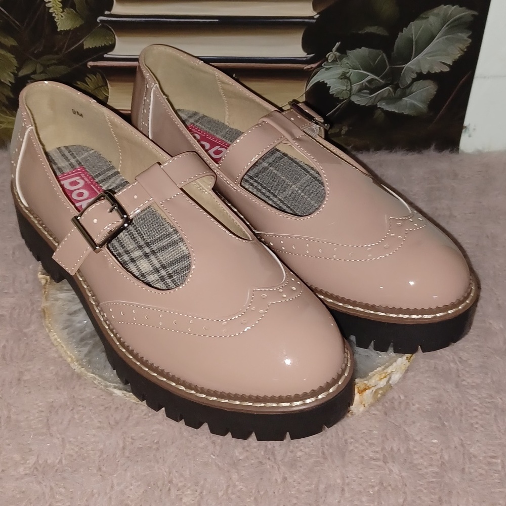 BNIB Pop Brand Womens Tatum Wing Tip Mary Jane’s Dusty Rose Patent Leather Sz9 - Picture 11 of 14